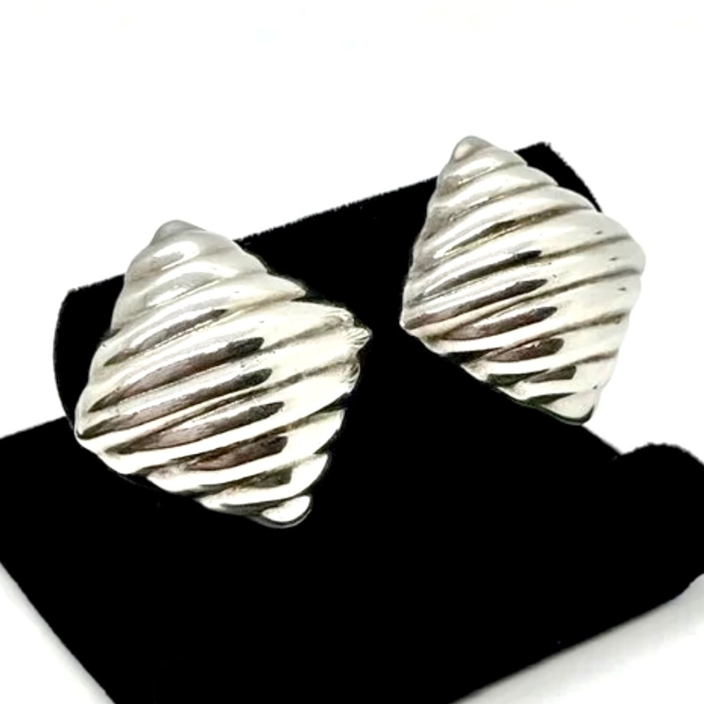 Vintage Mexico Taxco Sterling Silver 925 Modernist Clip On Earrings Mother's Day